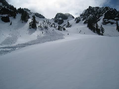 avy runout and full view of summit