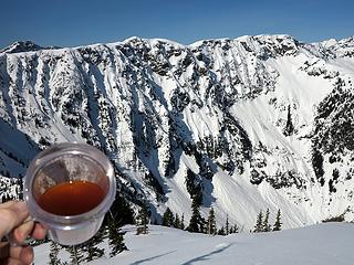Sub-summit tea with the east face of Stetattle Ridge