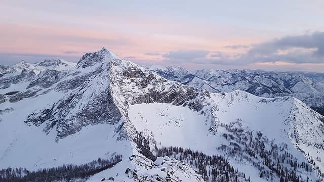 The view of Star Peak from Courtney summit at sunset