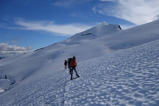 Trace and Dave on the Inspiration Glacier, Eldorado beyond