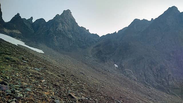 the gully between the two west peaks