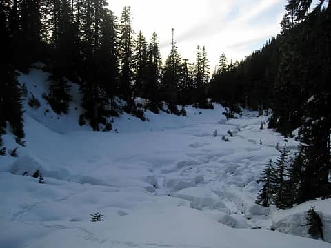 back at the "lake" and ready for the final ascent. only 5' deep snow at this basin