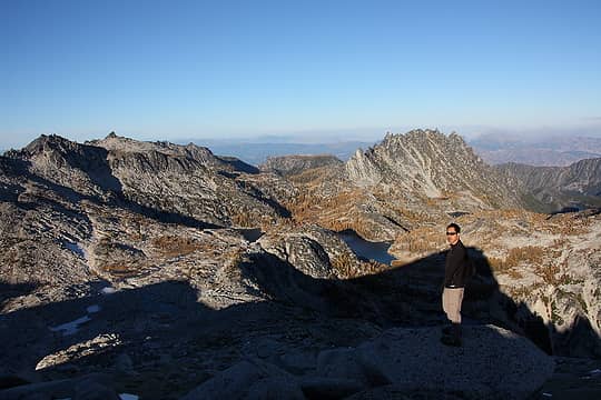 Self-photo and the Enchantments Basin from Little Annapurna
