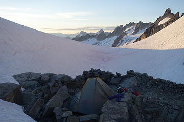 Klawatti Col camp with Snowfield Peak beyond