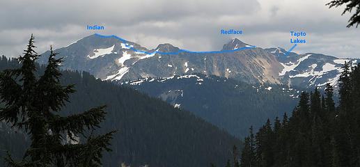 Route to Indian, viewed from 6.6 miles away at Hannegan Pass
