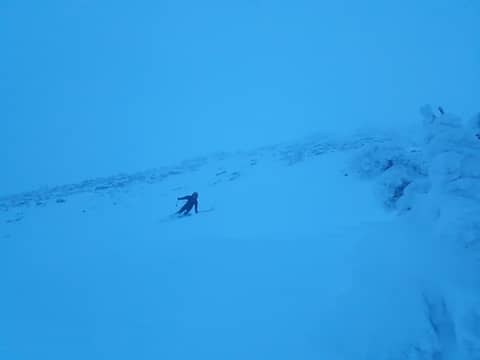 Skiing down Martin in the fading light