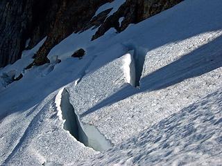 Negotiating crevasses on the way down from Sahale Peak.