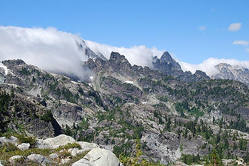 Clouds seeping over Lemahs from Middle Fork
