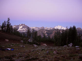 Bivy site (lower left) just before dawn.