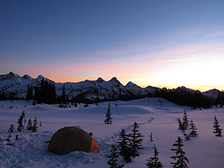 Snow Camping Fun! Amazing sunset, stars, moonlight...