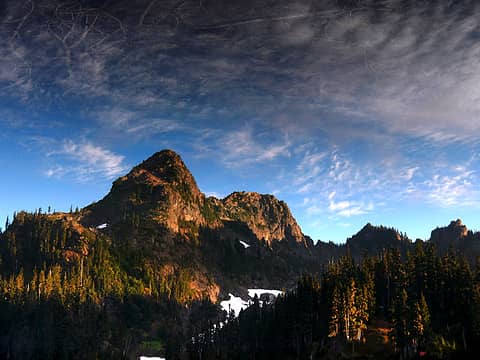 Mount Bretherton Reflected In Upper Lena Lake (image flipped upside down)