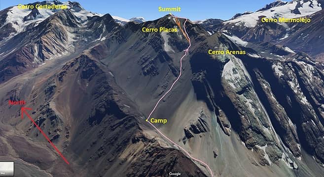 Cerro Placas SW Face Route Topo - Class 4