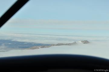 Panorama Peak and fog, aerial