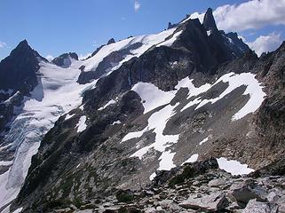 Basin traverse to Fury, route around buttress is center-left