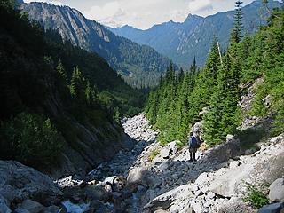 Boulder hopping down one of the S Fork Stillaquamish tributaries
