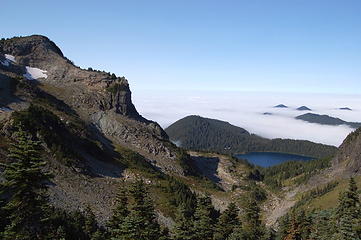Fay Peak and Mowich Lake from Knapsack Pass.