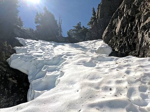 Last bit of snow in the notch before the scramble to summit