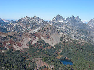 Chikamin Peak, Lemah Mtn, Chimney Rock, Glacier Peak And Upper Park Lake From Hibox Mtn