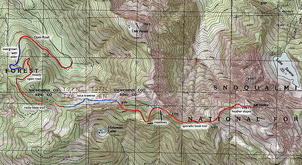 Map of the route we took. It's longer than bushwhacking directly up the E side of Persis Basin, but more predictable.