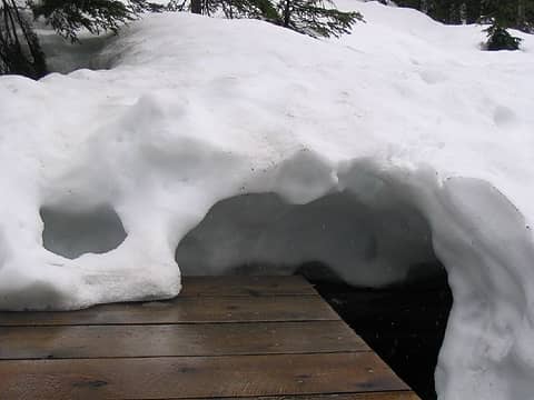 Lake 22 boardwalk covered in snow