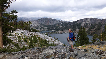 John Muir Trail (JMT) high above Garnet Lake in the background