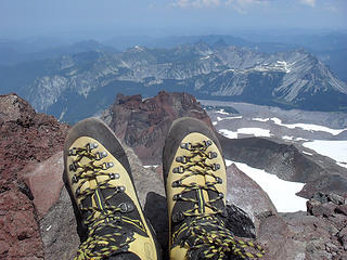 Classic foot photo atop Observation Rock with Echo in the background
