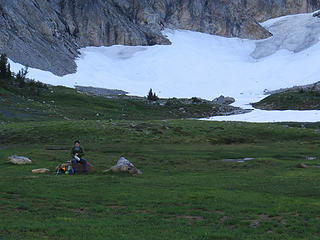 Supper on the move in the basin below Meade Glacier.