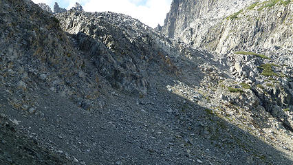 This is the "trail" from Cecile Lake down to Iceberg Lake