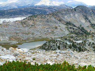 Looking to upper Garnet Lakes and 1000 Island Lake (looking west from Nydiver Saddle)