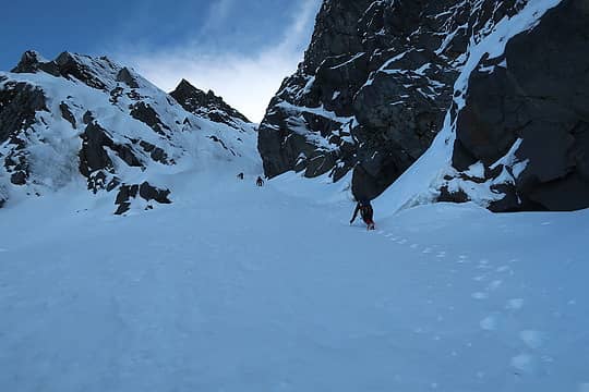 heading up the couloir