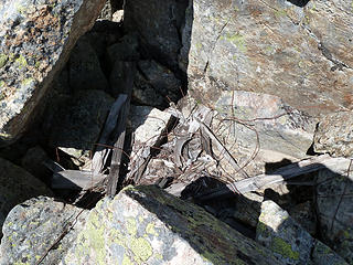 Wire and wood bits on the summit