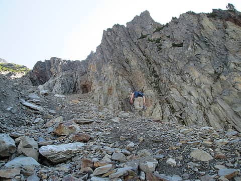 Heading up the steep gully towards the Mt. Seattle summit.  Beware of crappy, loose rock.