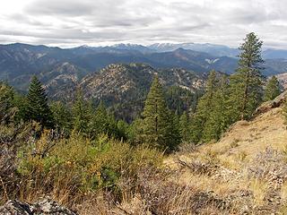 Foothills S. of Cashmere, Sheep Rock (center) with cloudy views of Teanaway to Icicle Ridge.