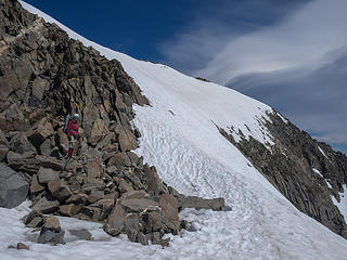 Descending the shoulder of the summit