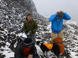 Layering up to reach the summit - the winds were ferocious on the other side of the ridge