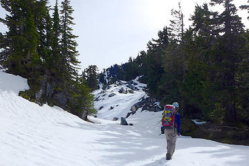 Lower ridge tarn, covered in snow