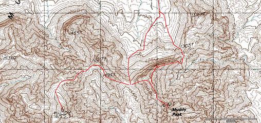 North Ridge of Muddy Mountain and NW Ridge of Muddy Peak