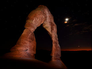 Delicate Arch with New Moon and Venus Descending