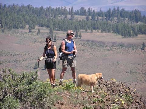Trail Pair and Sadie on the overlook high point above Robinson Canyon