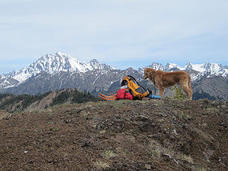 Rufus atop Malcolm Mtn with Stuart in background