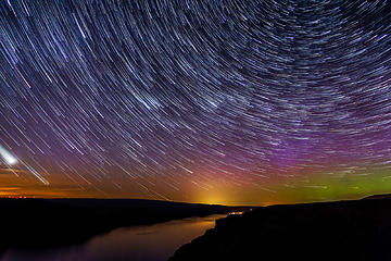 Stars, Venus and Aurora over the Columbia river Gorge in WA state.