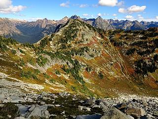 Looking back at Horsefly & Maple Passes on the way up