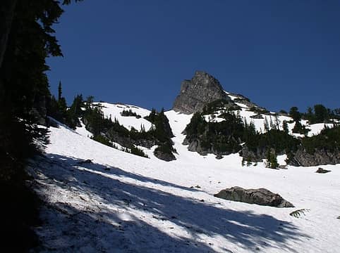 Gothic Basin is just below and to the left of the peak