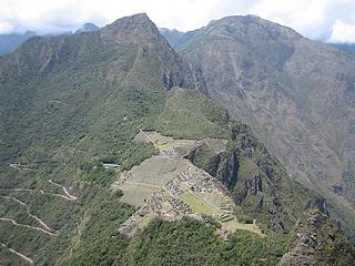 looking down at Machu Picchu