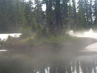 Tarn above Lake Josephine in the mist