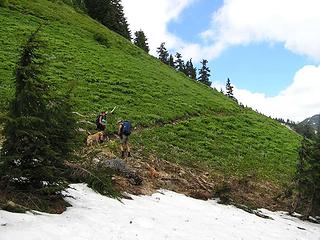 Trail Pair and Sadie on trail up toward Hannegan Peak