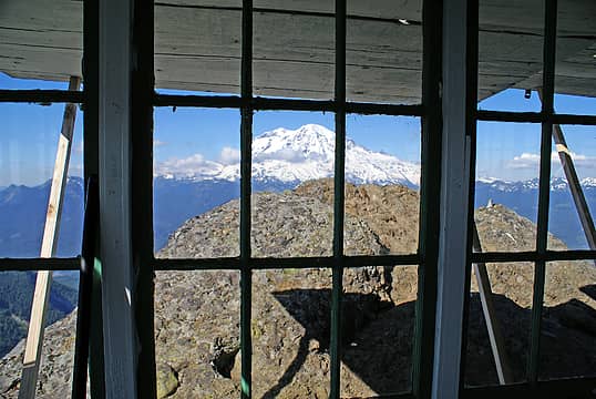 Mt Rainier from inside the lookout