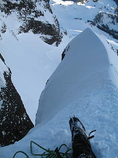 Looking down from the arete.