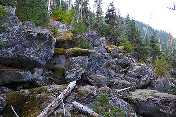 Beginning of the talus slope leading up to the cliff