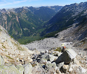 Scrambling down the east face